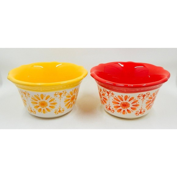 Pioneer Woman Floral Bursts Daisy Ramekins Yellow Orange Set of 4 - Picture 3 of 10